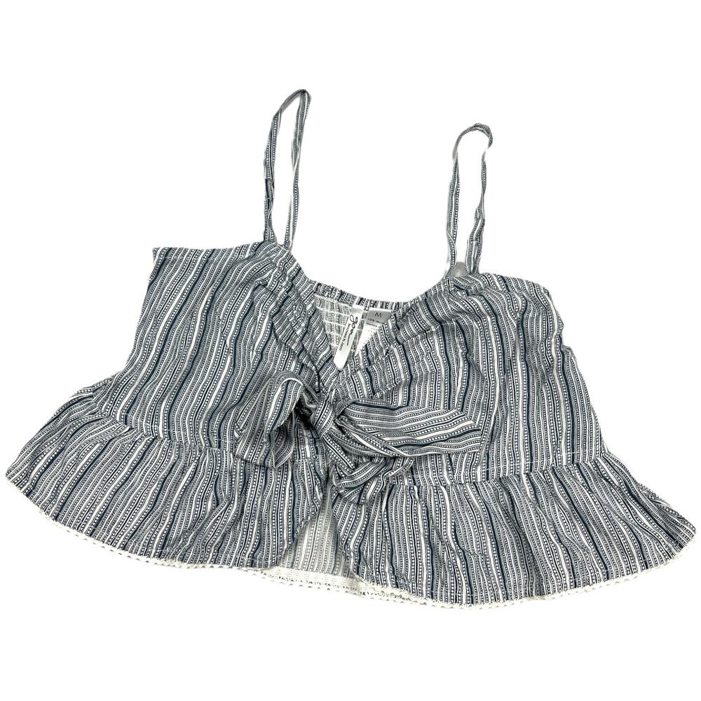 Goa Beachwear by Japna Crop Top Blue White Sleeveless Tie Front‎ NEW Women's M